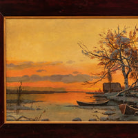 Antique Russian Oil Painting Yuliy (Julius) Yulevich Klever Winter Scene, 1890