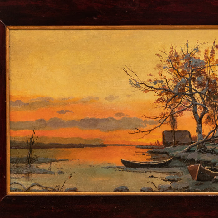 Antique Russian Oil Painting Yuliy (Julius) Yulevich Klever Winter Scene, 1890