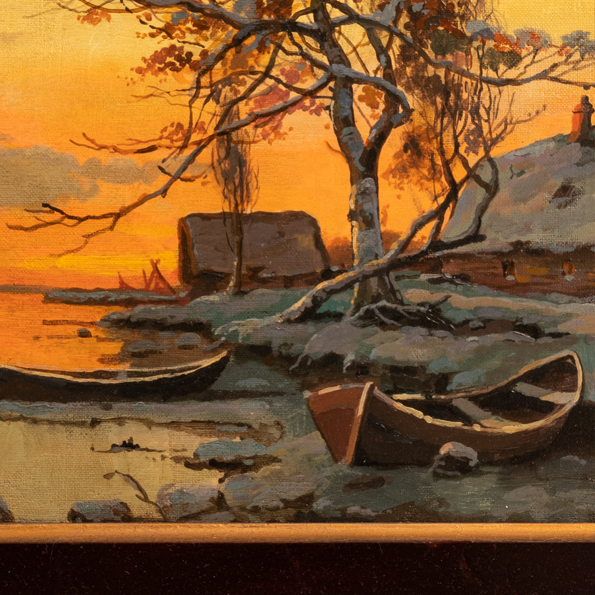 Antique Russian Oil Painting Yuliy (Julius) Yulevich Klever Winter Scene, 1890