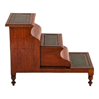 Antique 19th Century Mahogany Tooled & Gilded Leather Library Steps Commode, Circa 1860