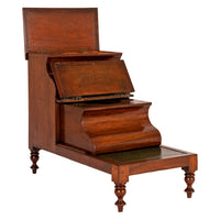 Antique 19th Century Mahogany Tooled & Gilded Leather Library Steps Commode, Circa 1860