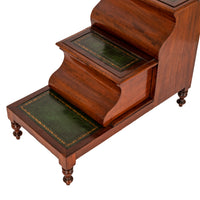 Antique 19th Century Mahogany Tooled & Gilded Leather Library Steps Commode, Circa 1860