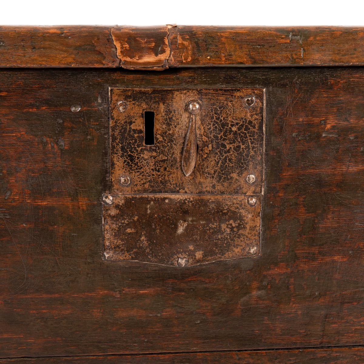 Antique Tudor Elizabethan Henry VIII Oak Sword Six Plank Coffer Chest Trunk, Circa 1540