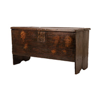 Antique Tudor Elizabethan Henry VIII Oak Sword Six Plank Coffer Chest Trunk, Circa 1540