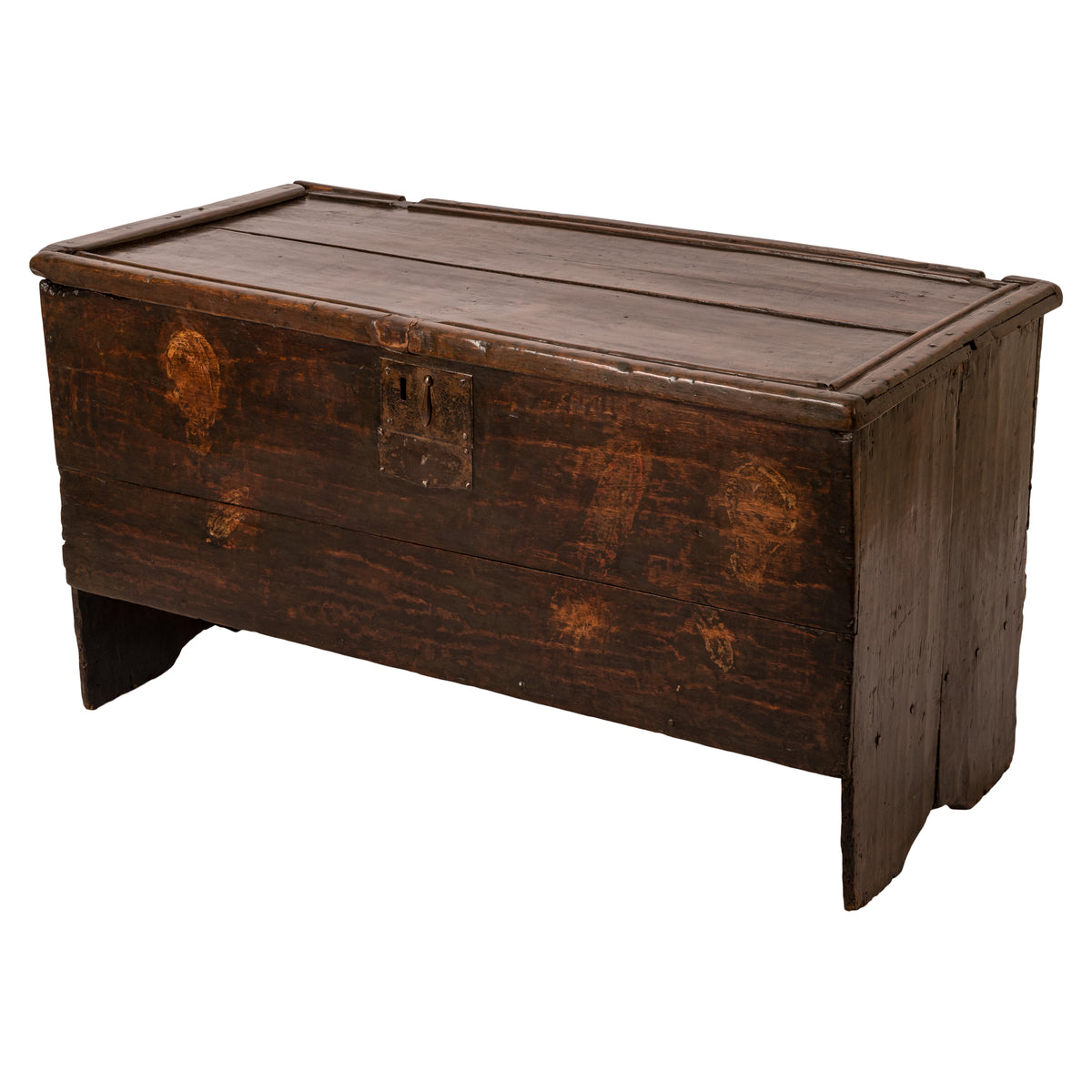Antique Tudor Elizabethan Henry VIII Oak Sword Six Plank Coffer Chest Trunk, Circa 1540