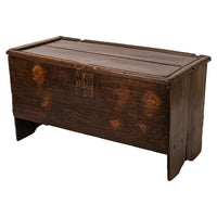 Antique Tudor Elizabethan Henry VIII Oak Sword Six Plank Coffer Chest Trunk, Circa 1540