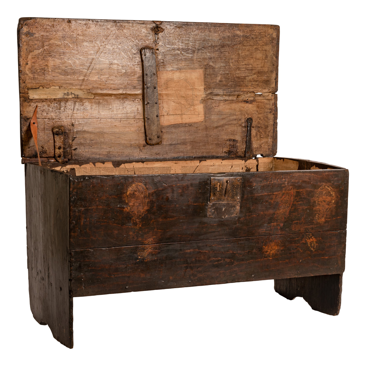 Antique Tudor Elizabethan Henry VIII Oak Sword Six Plank Coffer Chest Trunk, Circa 1540