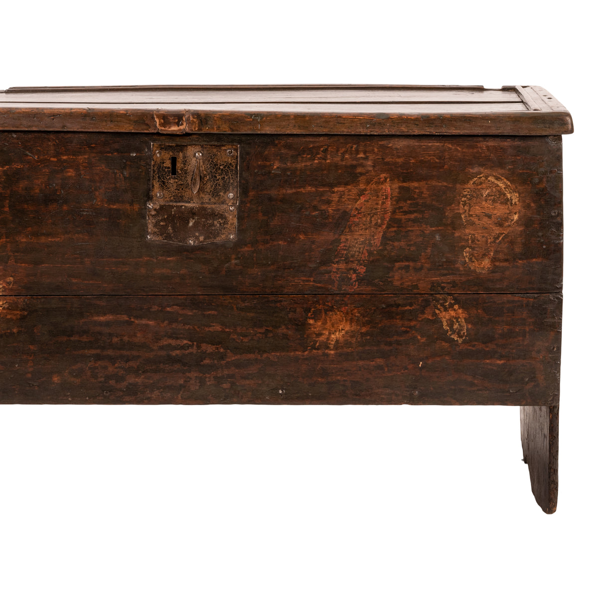Antique Tudor Elizabethan Henry VIII Oak Sword Six Plank Coffer Chest Trunk, Circa 1540