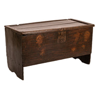 Antique Tudor Elizabethan Henry VIII Oak Sword Six Plank Coffer Chest Trunk, Circa 1540
