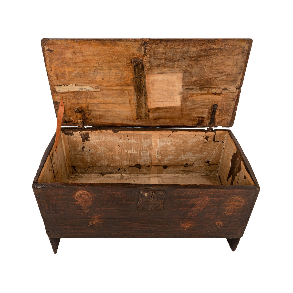 Antique Tudor Elizabethan Henry VIII Oak Sword Six Plank Coffer Chest Trunk, Circa 1540