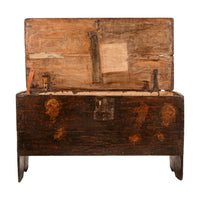 Antique Tudor Elizabethan Henry VIII Oak Sword Six Plank Coffer Chest Trunk, Circa 1540