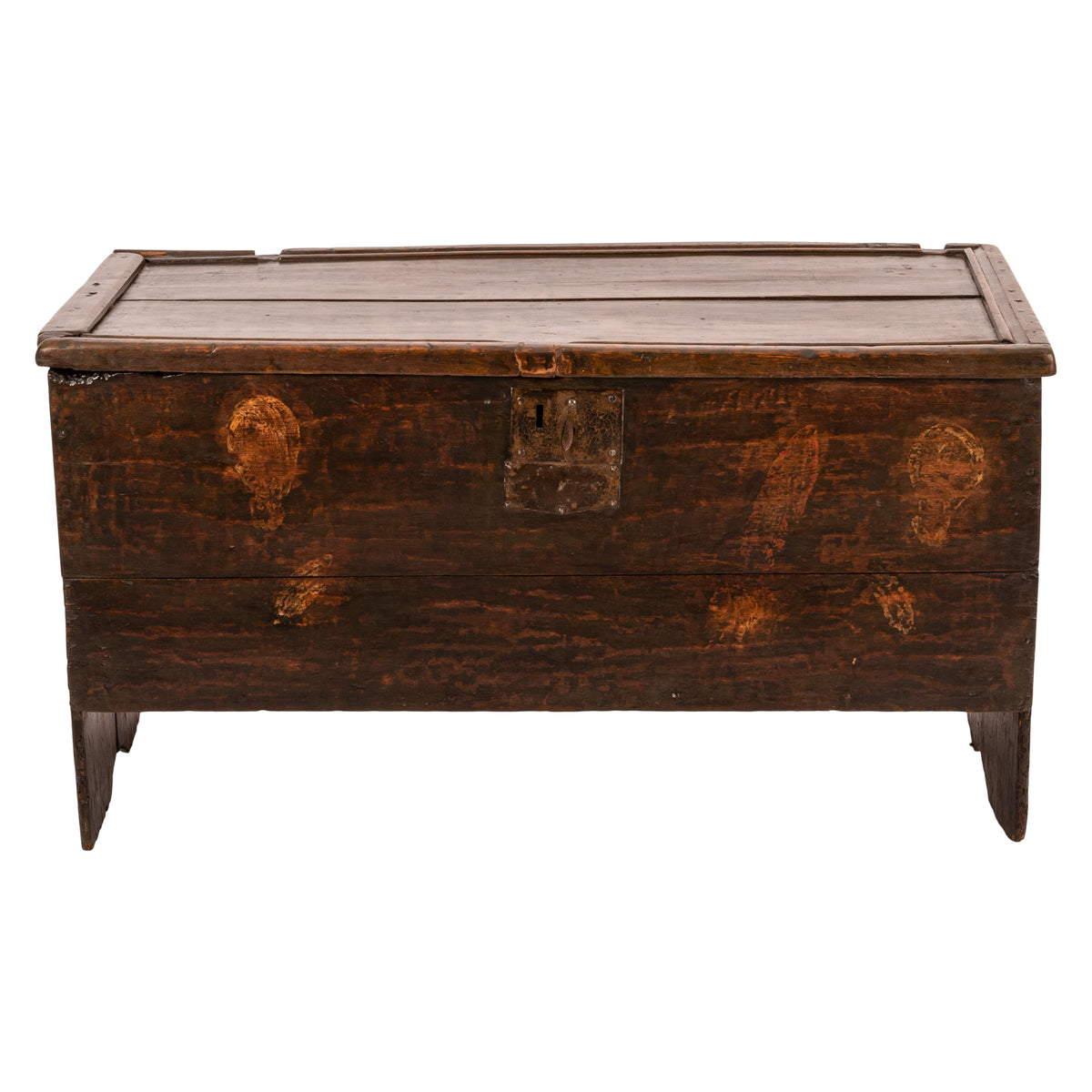 Antique Tudor Elizabethan Henry VIII Oak Sword Six Plank Coffer Chest Trunk, Circa 1540