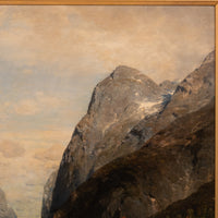 Large Antique German Oil on Canvas Norwegian Fjord Landscape Scene Karl Julius Rose 1890
