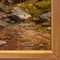 Large Antique German Oil on Canvas Norwegian Fjord Landscape Scene Karl Julius Rose 1890
