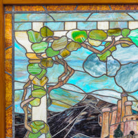 Antique Tiffany Studios Henry Keck Leaded Art Glass Monumental Landscape Window New York, Circa 1910