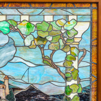 Antique Tiffany Studios Henry Keck Leaded Art Glass Monumental Landscape Window New York, Circa 1910