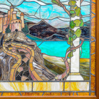 Antique Tiffany Studios Henry Keck Leaded Art Glass Monumental Landscape Window New York, Circa 1910