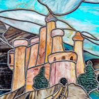 Antique Tiffany Studios Henry Keck Leaded Art Glass Monumental Landscape Window New York, Circa 1910