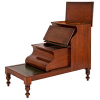 Antique 19th Century Mahogany Tooled & Gilded Leather Library Steps Commode, Circa 1860