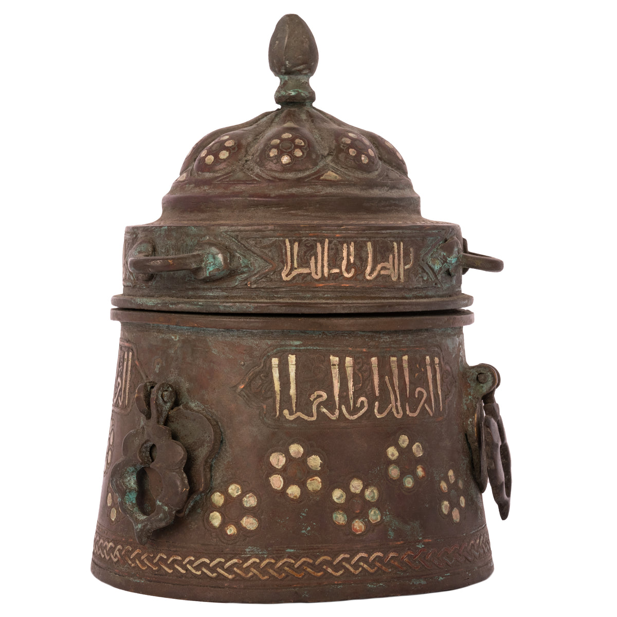 12th Century Islamic Persian Khurasan Silver Inlaid Bronze Calligraphy Inkwell