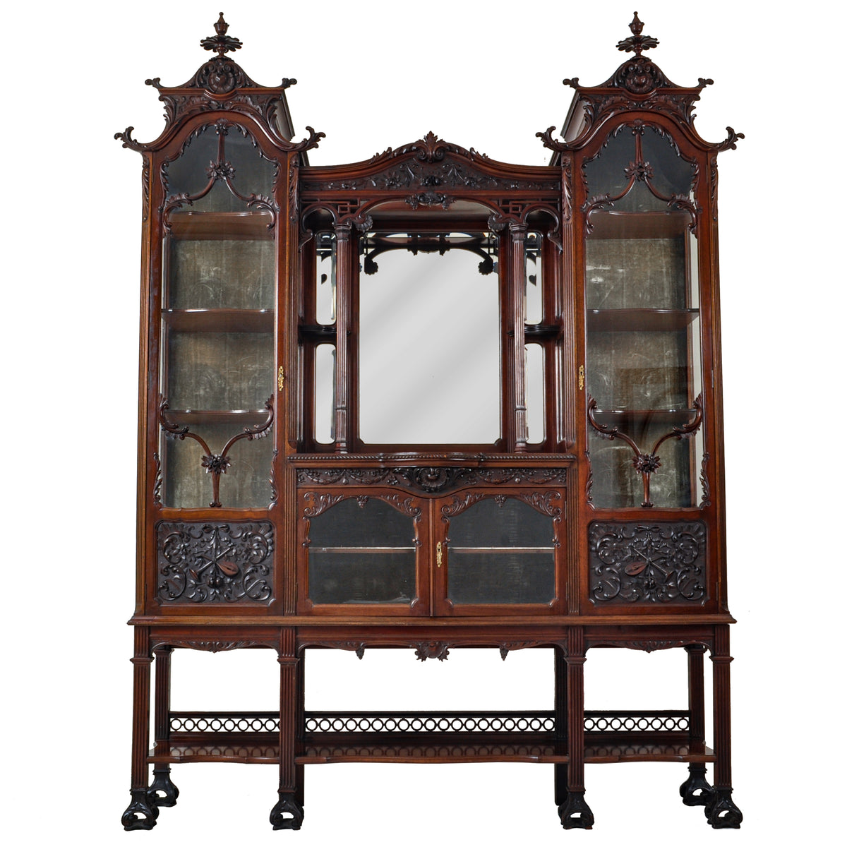 Antique 19th Century Chinese Chippendale Carved Mahogany Display Cabinet, circa 1890