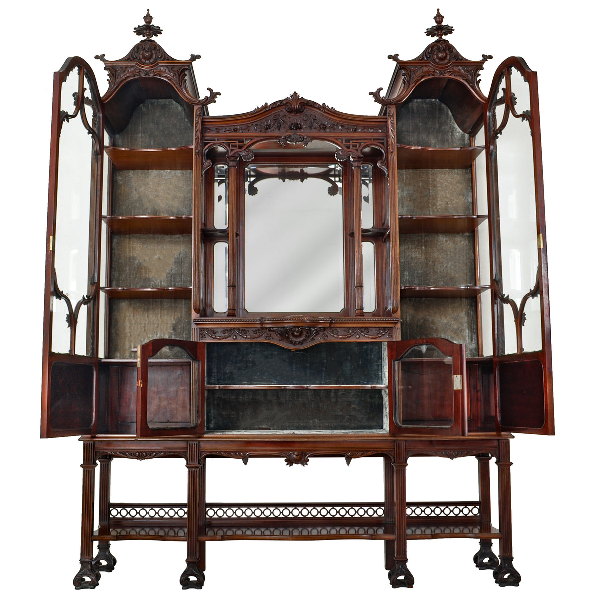 Antique 19th Century Chinese Chippendale Carved Mahogany Display Cabinet, circa 1890
