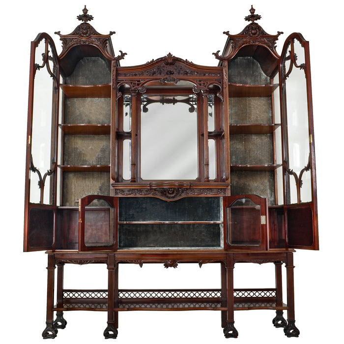Antique 19th Century Chinese Chippendale Carved Mahogany Display Cabinet, circa 1890