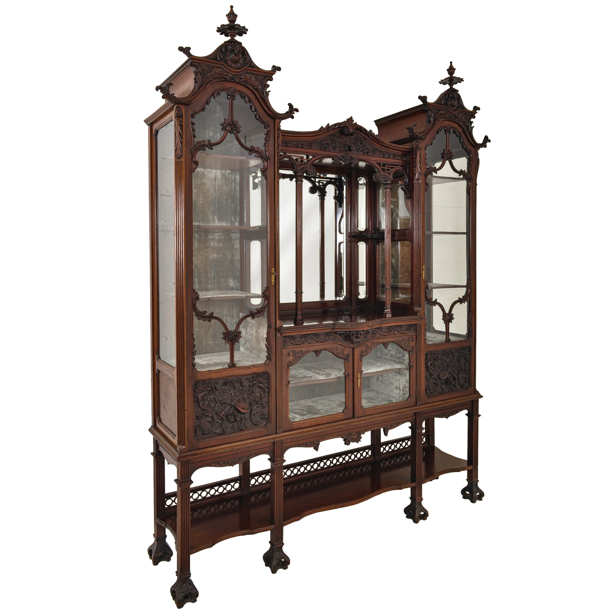Antique 19th Century Chinese Chippendale Carved Mahogany Display Cabinet, circa 1890