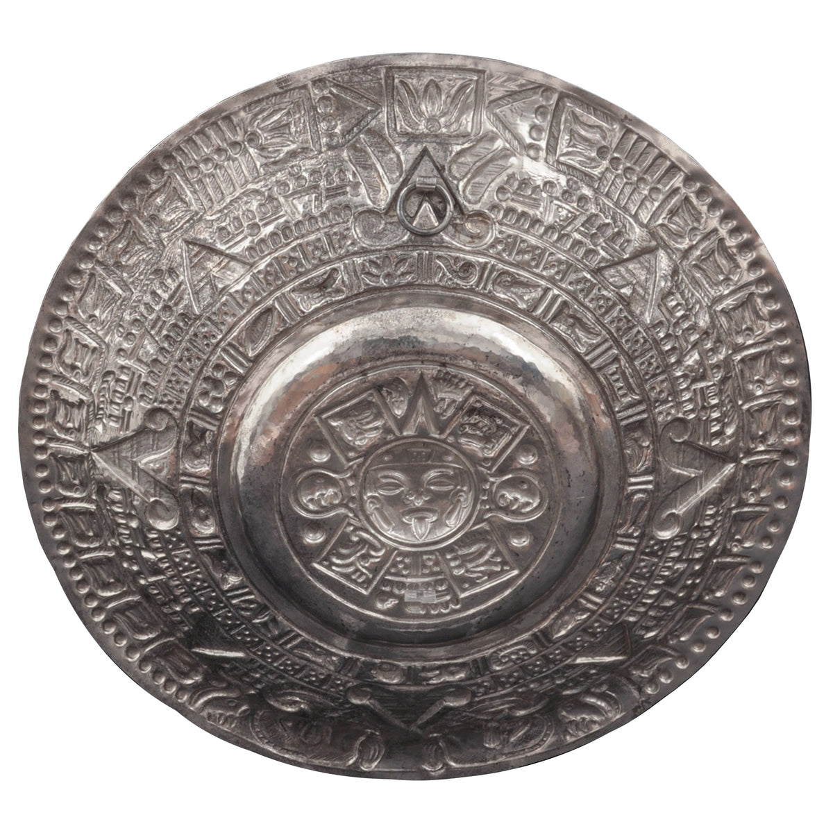 Large Mid Century Modern Mexican Sterling Silver Aztec Calendar Wall Charger, 1960s