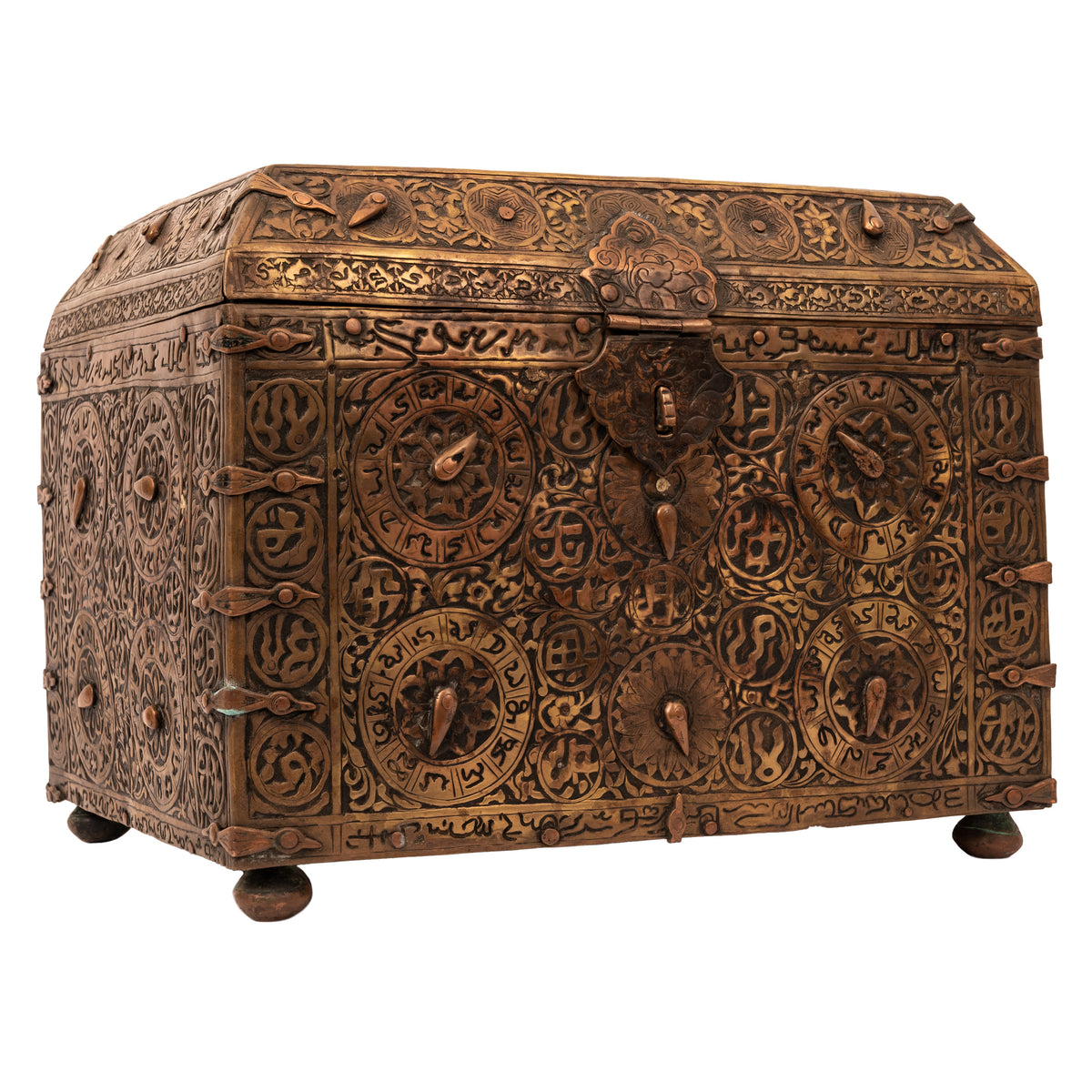 Antique 16th Century Islamic Safavid Al Jazari Combination Locking Brass Casket. Circa 1550