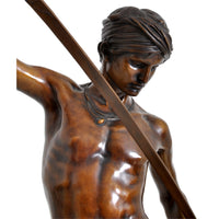 "David Apres le Combat" Antique French Bronze Statue & Marble Column by Antonin Mercie (1845-1916), circa 1880