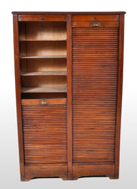 Antique French Walnut Twin/Double Tambour Fronted Roll-Top Filing Cabinet, circa 1910