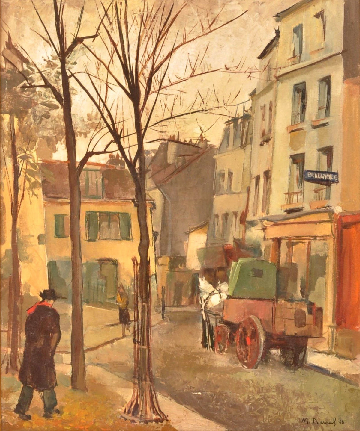 French Oil on Canvas Post Impressionist New School of Paris Painting Street Scene Michel Dureuil 1948
