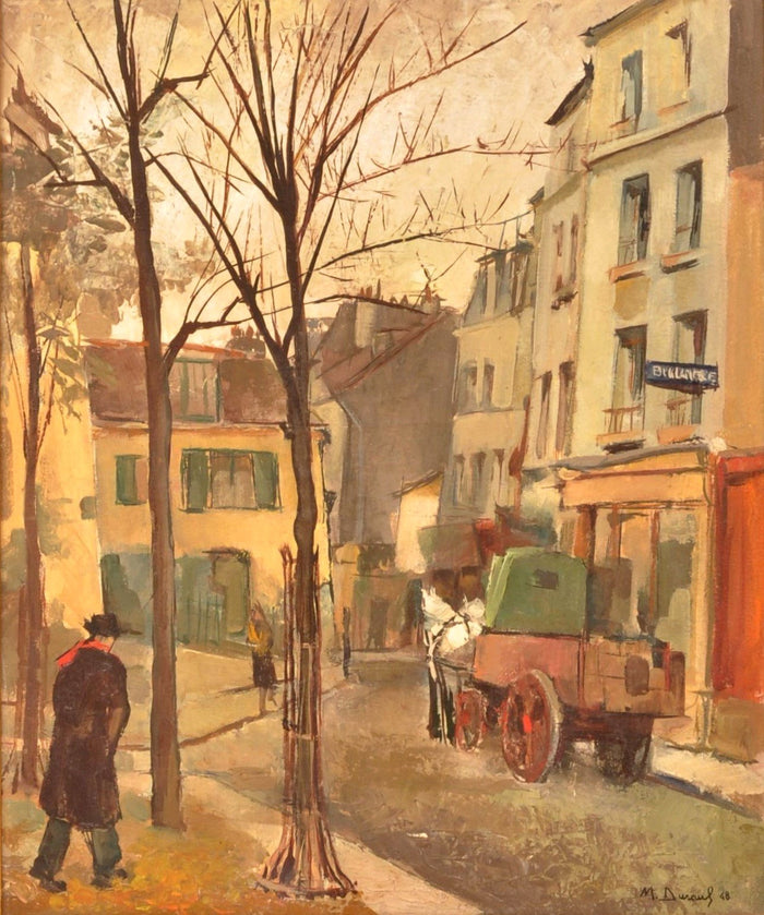 French Oil on Canvas Post Impressionist New School of Paris Painting Street Scene Michel Dureuil 1948