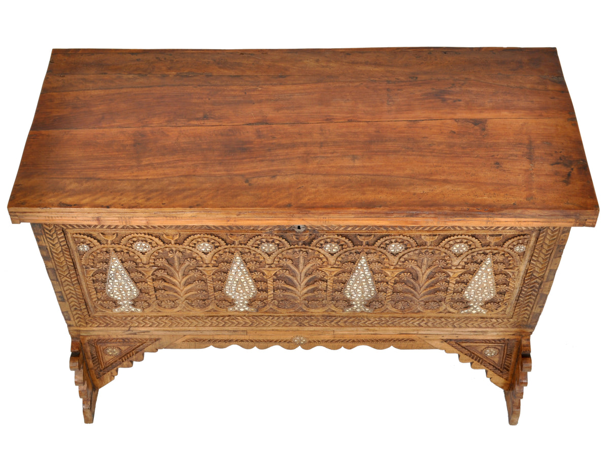 Antique Inlaid Mother of Pearl Syrian Marriage Dowry Chest / Coffer / Trunk, circa 1880