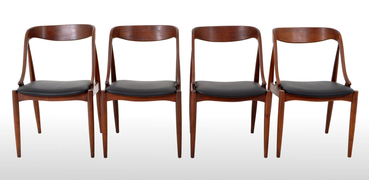 Set of 4 Mid-Century Modern Danish Teak & Leather Dining Chairs, 1960s