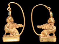 Pair of Ancient Greek Gold Sphinx Earrings, Helenistic Period, circa 3rd-2nd Century BCE
