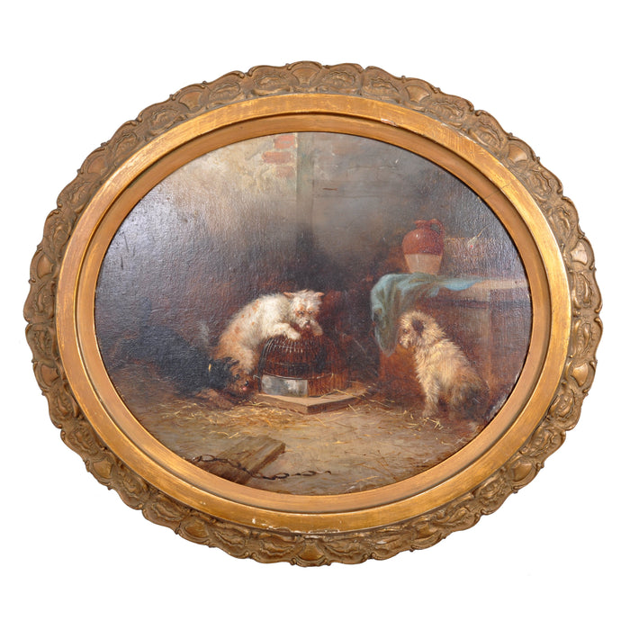 Antique English Oil Painting, "Three Terrier Dogs," George Armfield (1808-1893), circa 1860