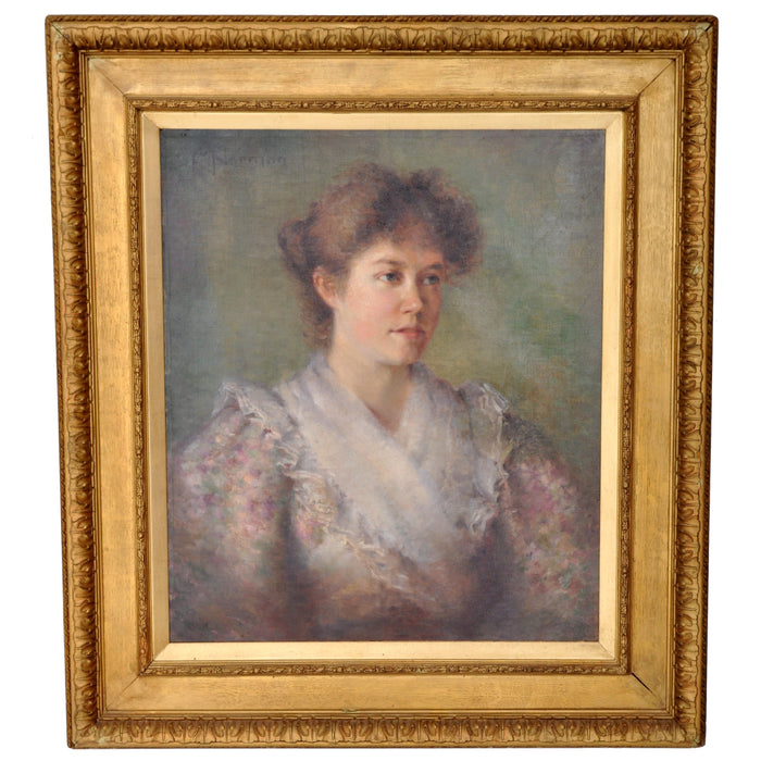 Antique English School Oil on Canvas Painting Female Portrait, Circa 1900