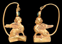 Pair of Ancient Greek Gold Sphinx Earrings, Helenistic Period, circa 3rd-2nd Century BCE