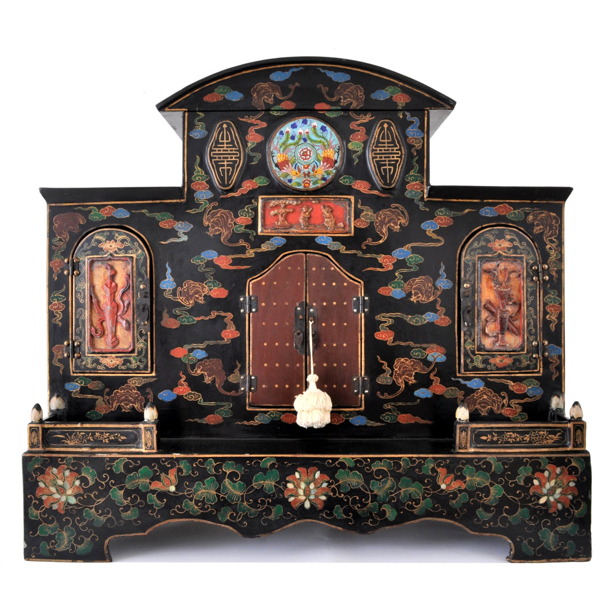 Antique Chinese Qing Dynasty Lacquer Cloisonné Buddhistic Shrine / Cabinet, circa 1900