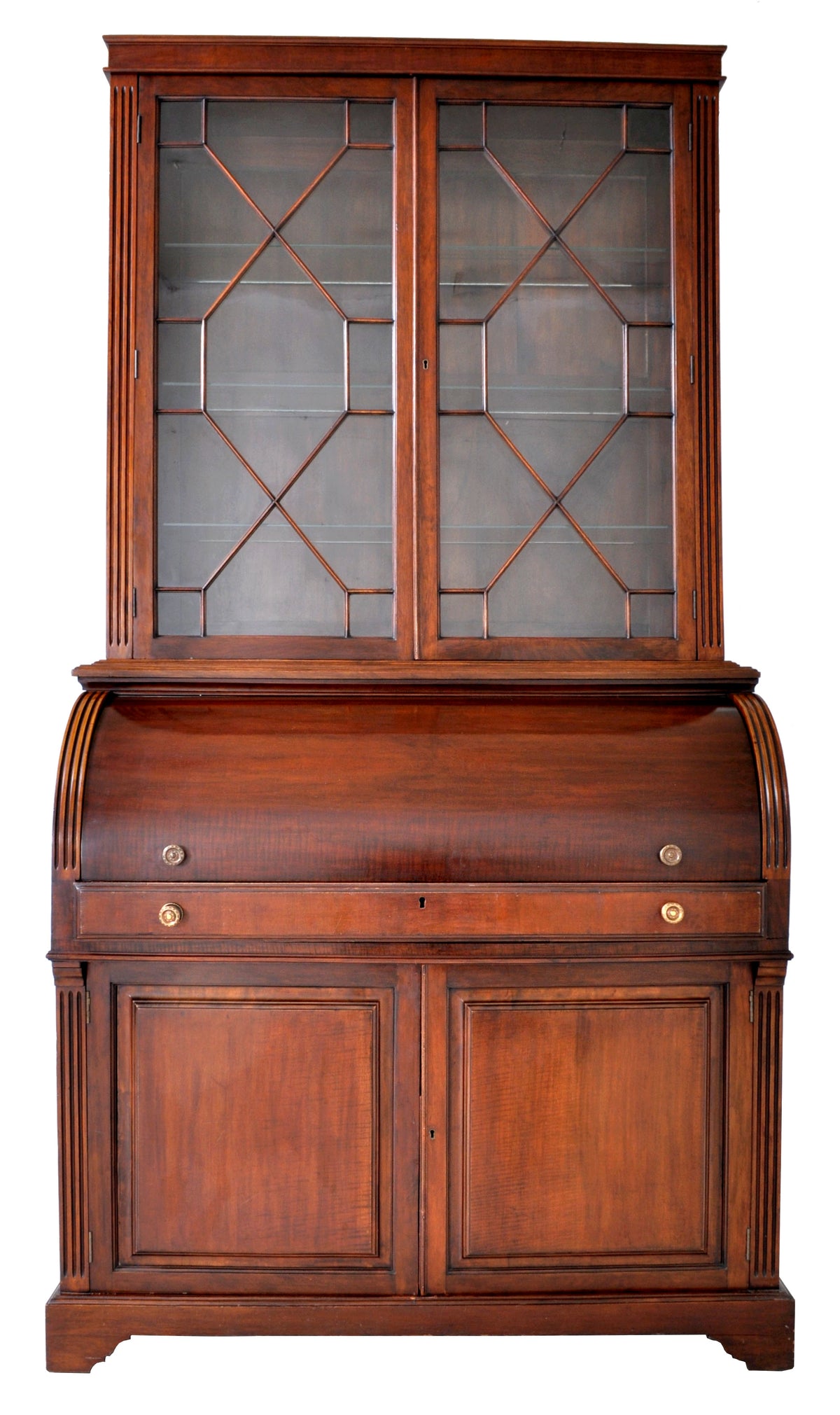 Fine Antique 19th Century George IV Mahogany Cylinder Bookcase / Secretary / Desk, Circa 1830