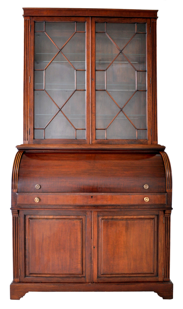 Fine Antique 19th Century George IV Mahogany Cylinder Bookcase / Secretary / Desk, Circa 1830