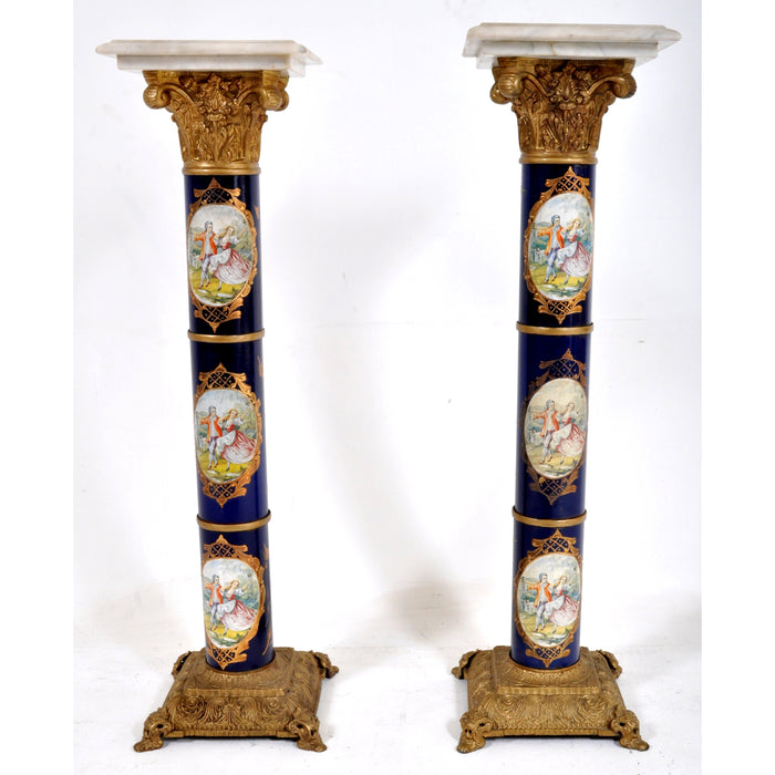 Pair of Antique French Sèvres Style Ormolu and Marble Pedestals, Circa 1850