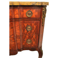 Antique French Louis XV Inlaid Parquetry Ormolu Marble Top Commode / Chest, circa 1780