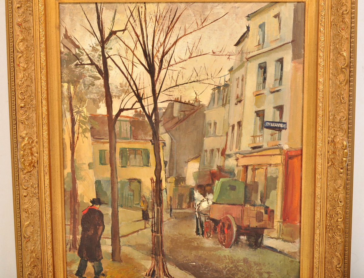 French Oil on Canvas Post Impressionist New School of Paris Painting Street Scene Michel Dureuil 1948