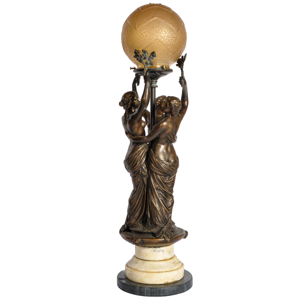 Antique French Bronze & Marble Statue / Sculpture / Table Lamp, The Three Graces, circa 1900