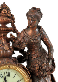 Antique French Rococo Style Bronze Figural 8-Day Movement Clock, circa 1895