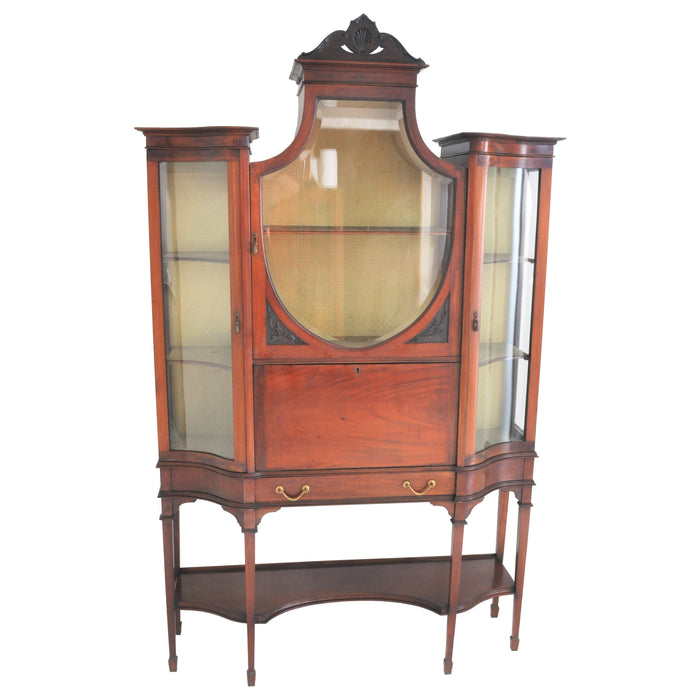 Antique Edwardian Hepplewhite Revival Mahogany Secretary Desk/China Cabinet/Hutch, Circa 1890