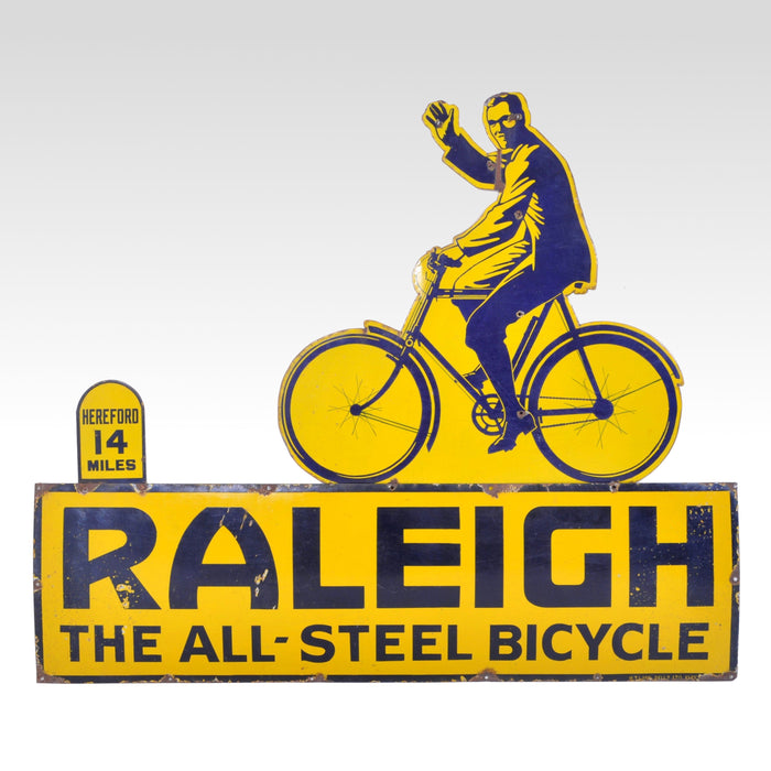 Antique Enamel & Steel Raleigh Bike Sign, circa 1930